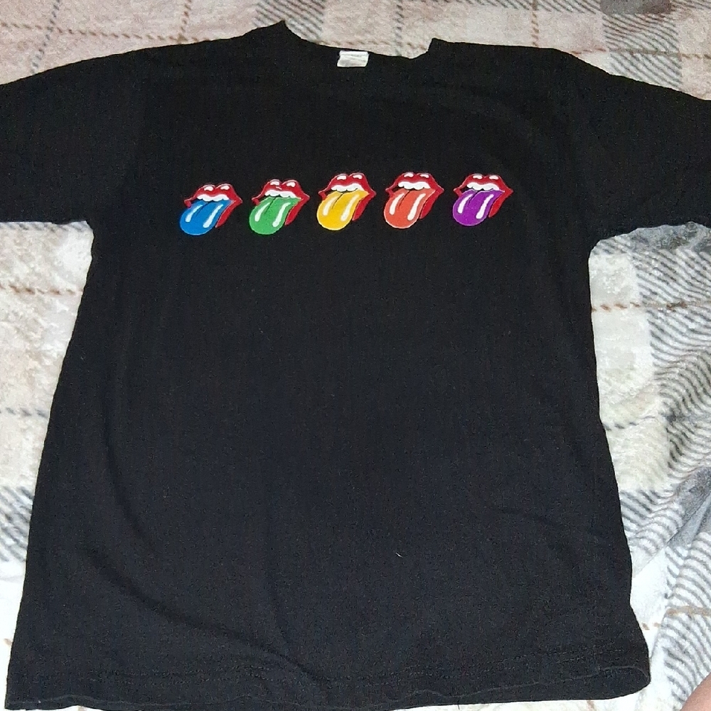 Black Kids Short-Sleeve Graphic Tee with Multicolor Tongue Motifs